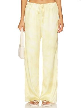 Lightweight Wide Leg Drawstring Pants in Pale Yellow